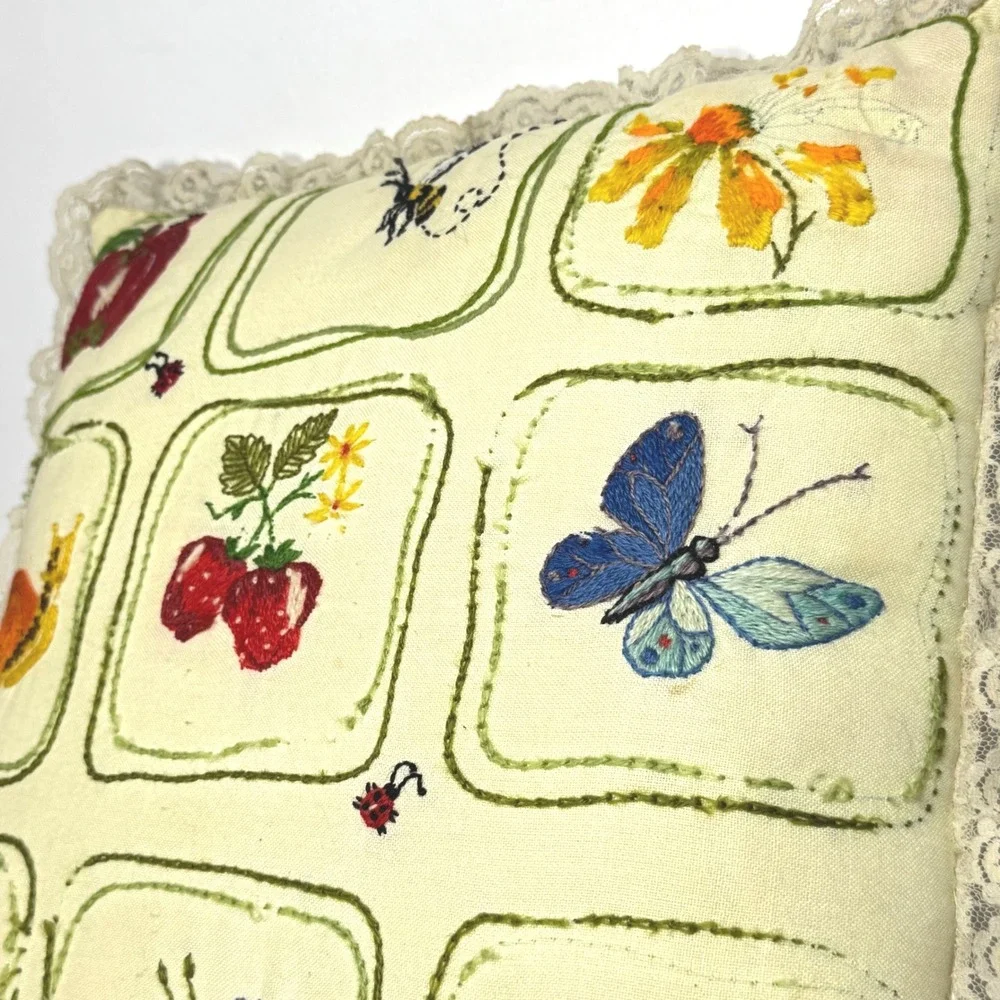 Vintage Granny-made Embroidered Throw Pillow 16